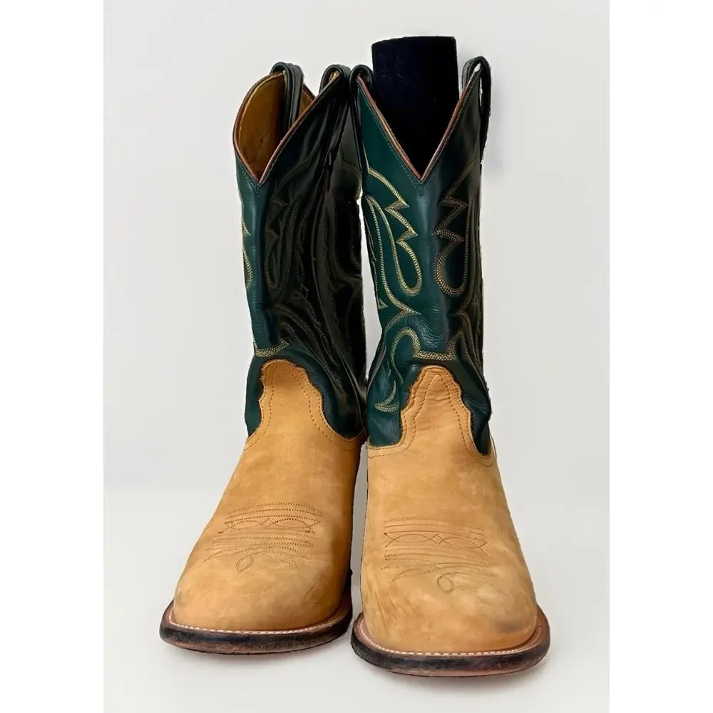Nocona Handcrafted Western Cowboy Boots Mens Size 8.5 D Brown Tan